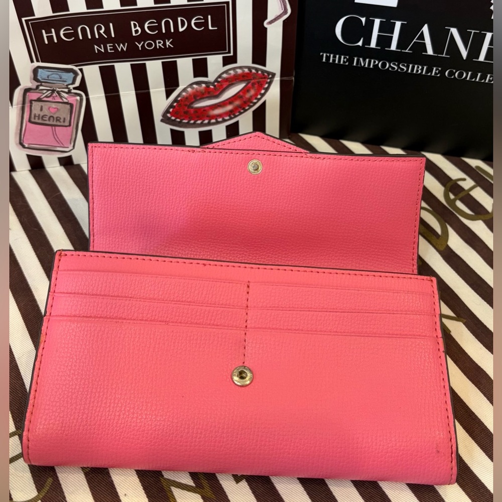 NWOT HENRI BENDEL Colorblock Leather Continental Wallet Pink Red Striped🩷❤️ - Picture 8 of 11